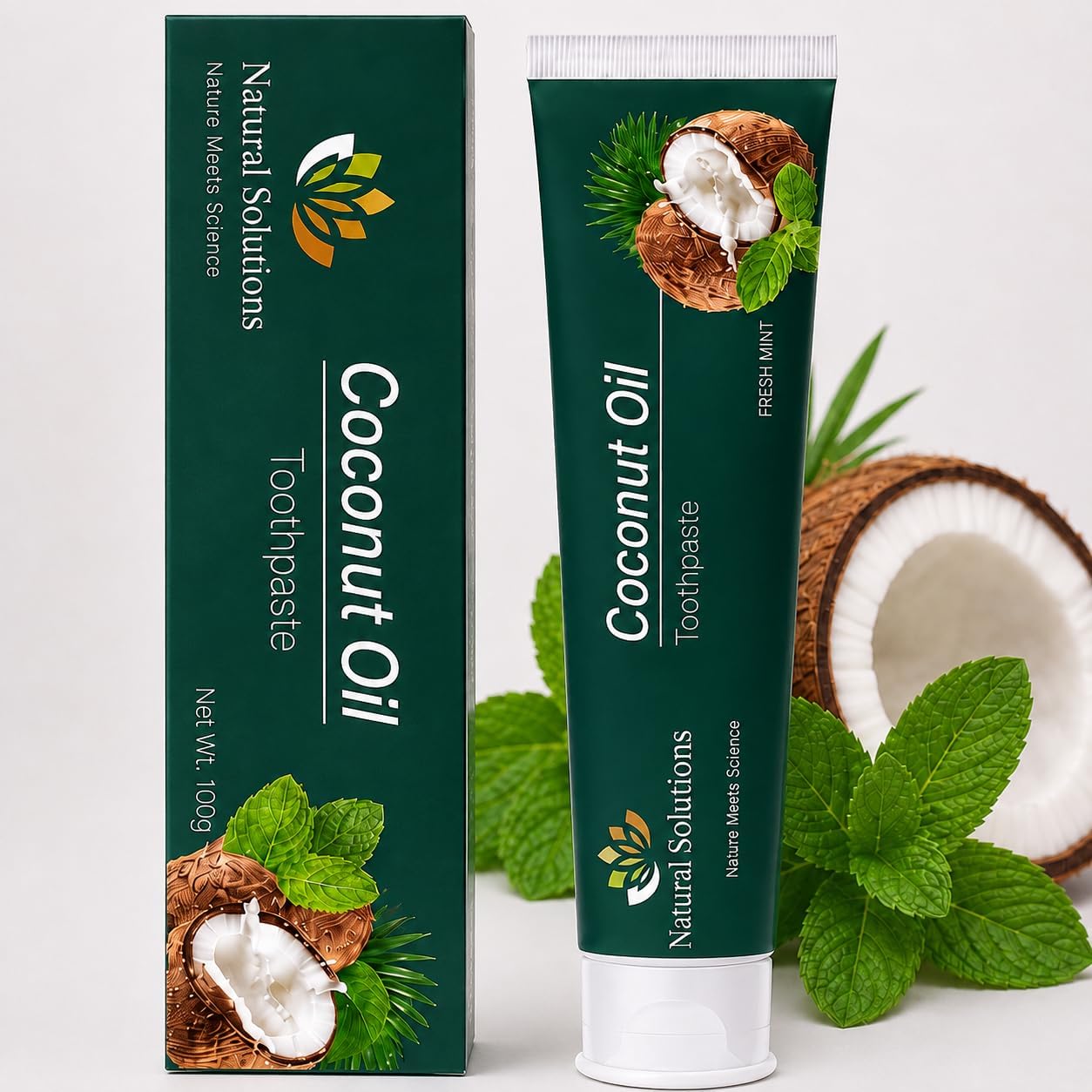 Powerful Whitening Hydroxyapatite & Coconut Oil Toothpaste – Fresh Mint Flavor – Enamel Protection for Sensitive Teeth – Natural Solutions N.M.S.