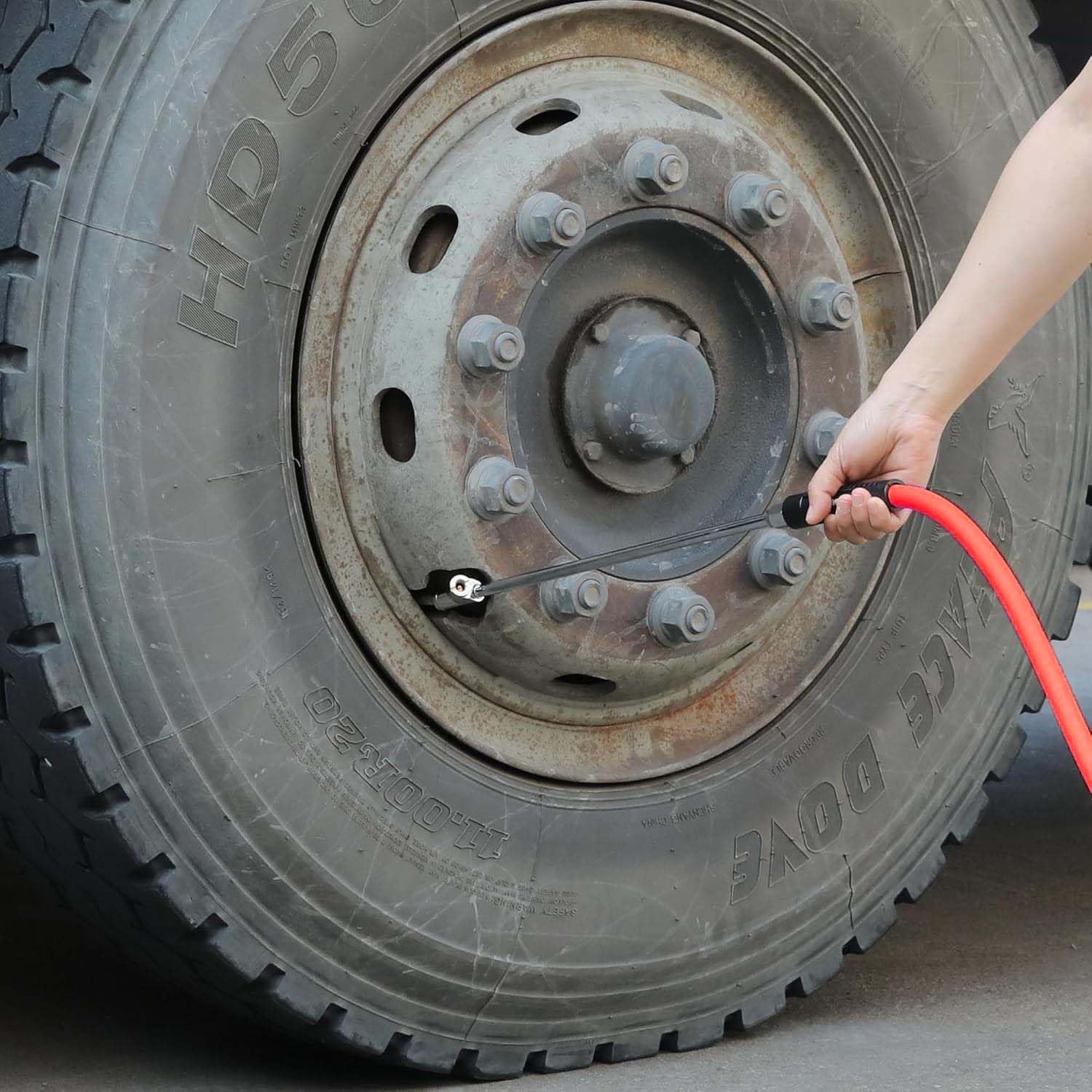 SANFU Truck Tire Inflator Kit 3/8" x 50 Ft Hybird Air Hose, 1/4" Chuck and 1/2" NPT Universal Gladhand Connection for Semi Truck,Red