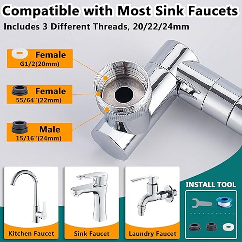 Miniatura 4 de Extensor de grifo giratorio de 1440 aireador de grifo giratorio de alargamiento grifo de filtro de salpicaduras giratorio de gran ángulo con 2 modos