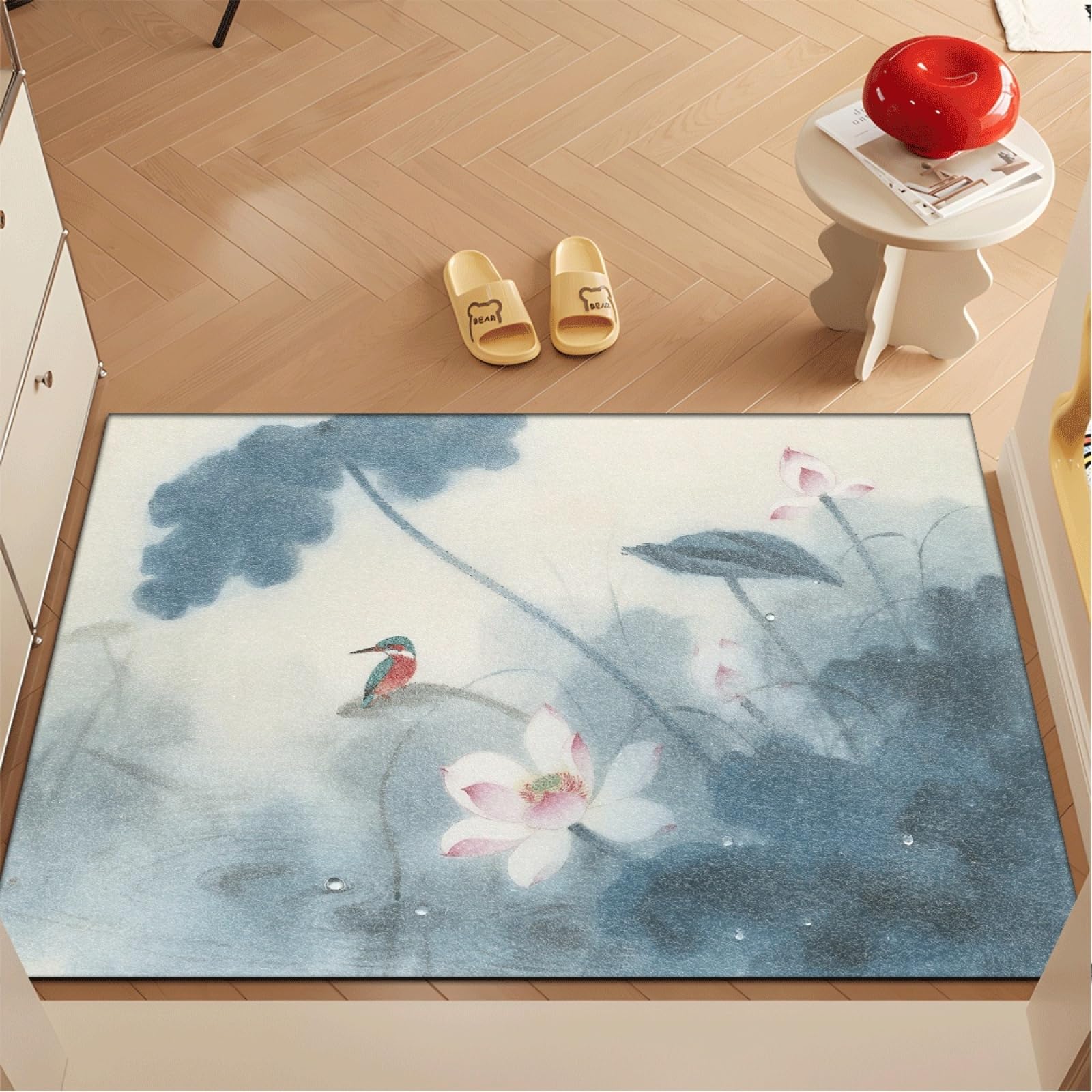 Fussmatte Innen 80x120 cm Blaues Lotusblatt Fussmatte Aussen rutschfeste für Hund Eingang Badematte Waschbar Schmutzfangmatte Strapazierfähige und Langlebige Fussmatten Haustür