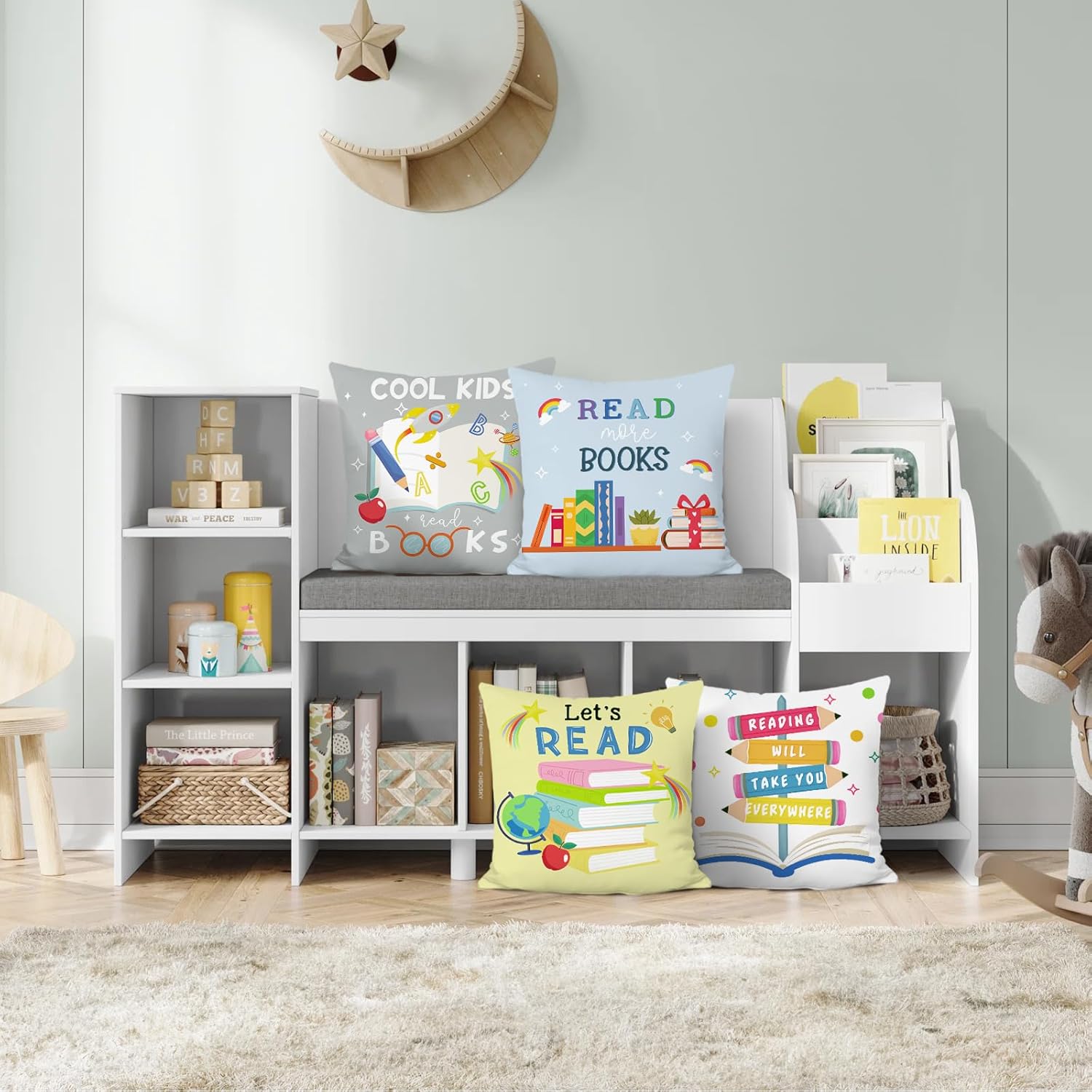 Bonhause Reading Books Throw Pillow Covers 18 x 18 Inch Set of 4 Kids Reading Room Classroom Decorative Cushion Covers for Children Nursery Room Library Decor - Image 2