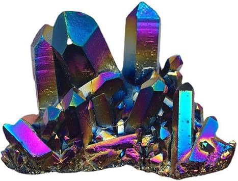 Natural Rainbow Aura Titanium Coated Crystal Cluster Gemstone Figurine Quartz Drusy Geode Mineral Specimen Healing Stone Home Decor Gift,0.4lbs