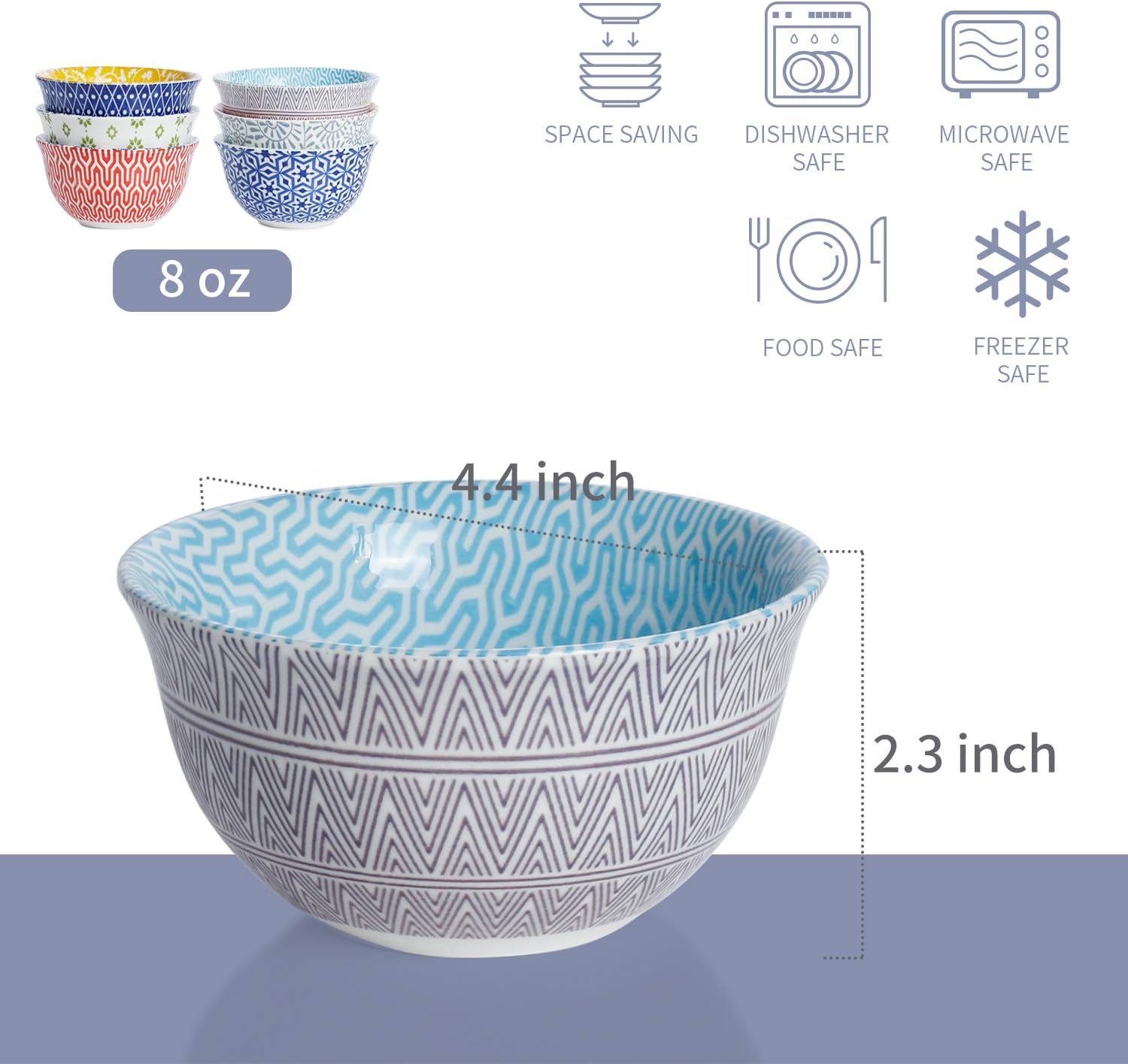 🔥 Crаzу Dеаlѕ Amazingware Porcelain Bouillon Cups - 8 Ounce Dessert Bowls, Set of 6, Assorted Designs