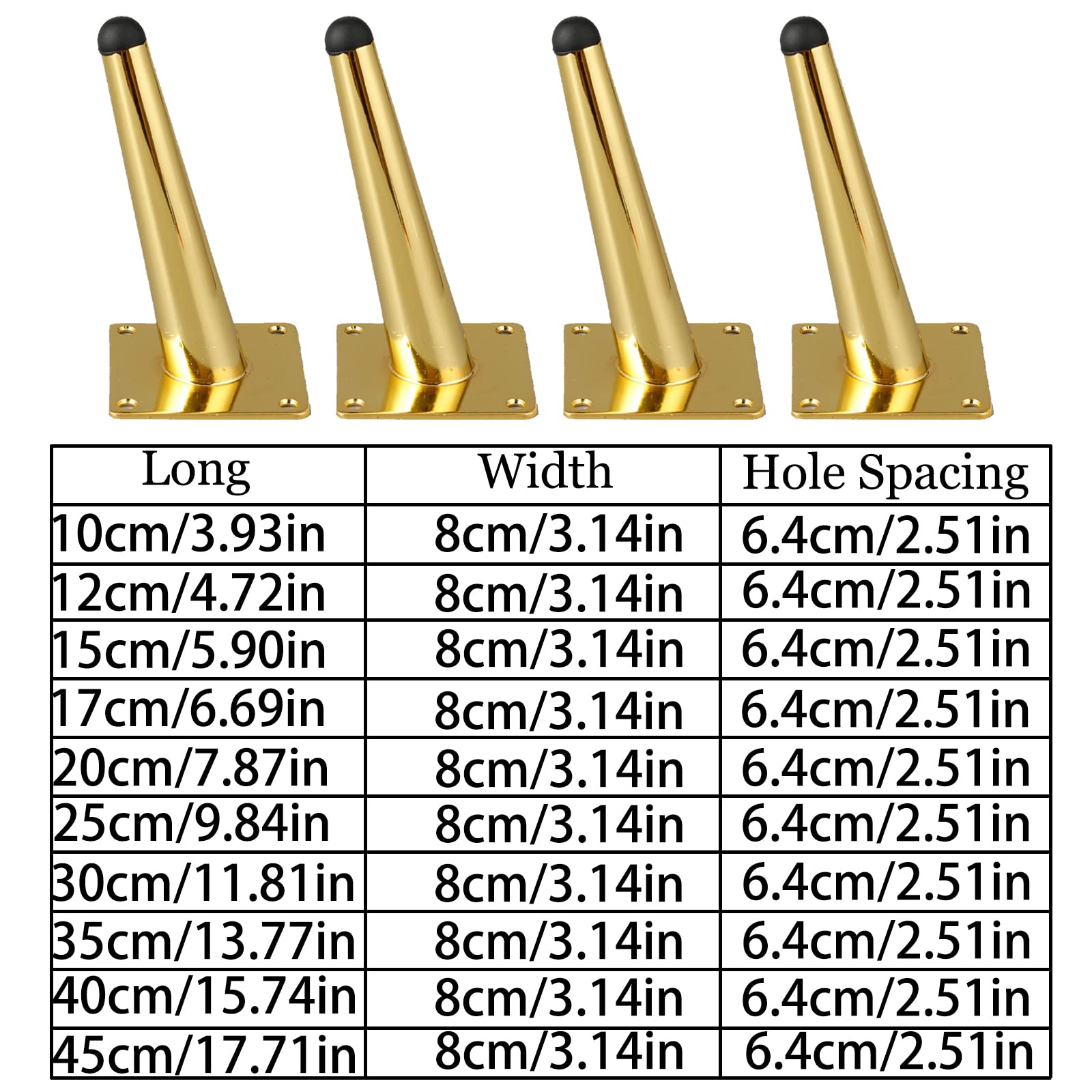 SRHIMEOS Pieds de Meubles en Métal, Lot de 4 Pieds De Table en Fer avec Vis,Remplacement Pieds De Lit Métallique pour Canapé Chaise Cabinet Fauteuil Armoire, Doré (Gold 45cm/17.71in)
