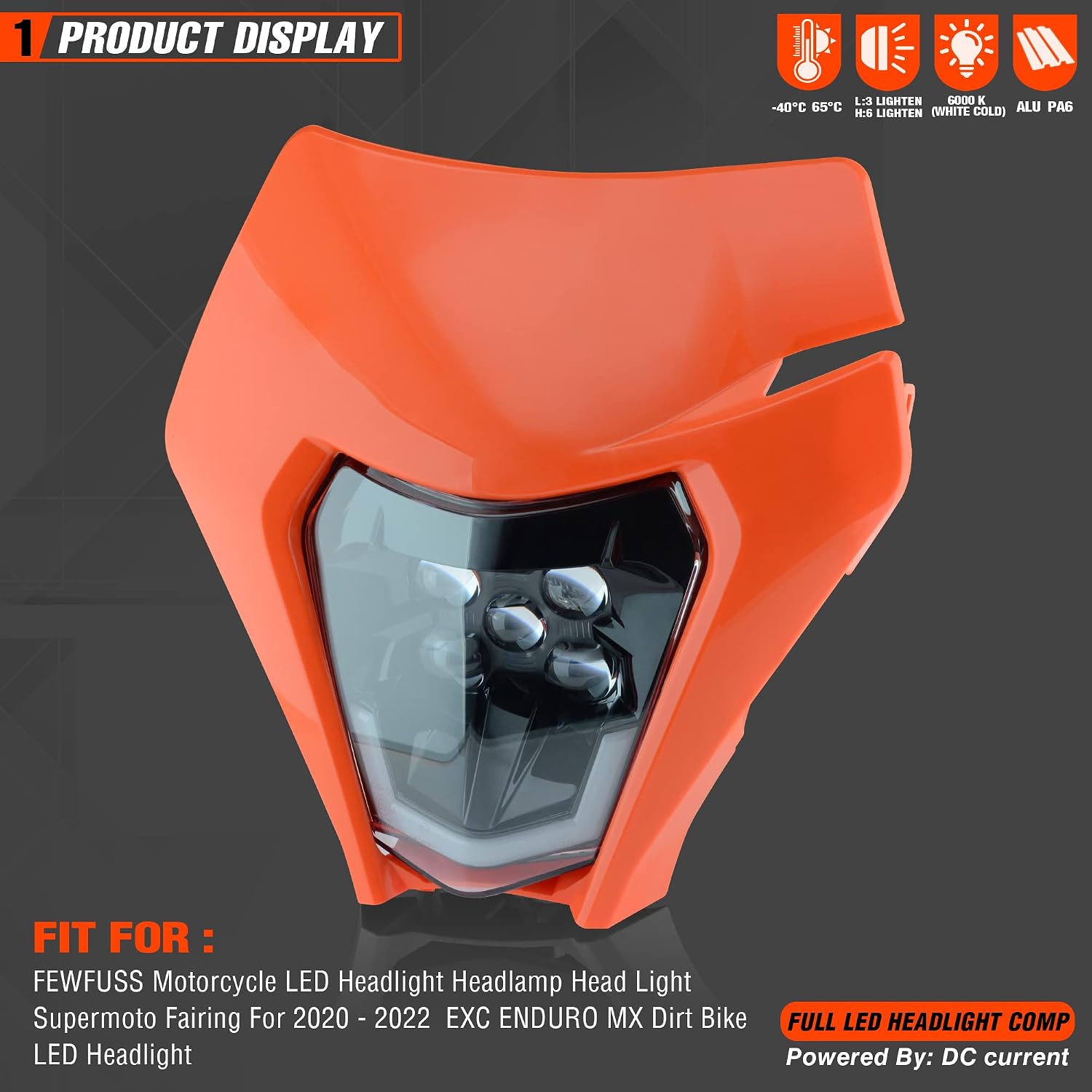 Dirt Bike Led Headlight Motorcycle 2020-2022 Enduro Headlight Kit for EXC EXCF SX SXF XC XCF XCW XCFW (Orange-Dual 5)