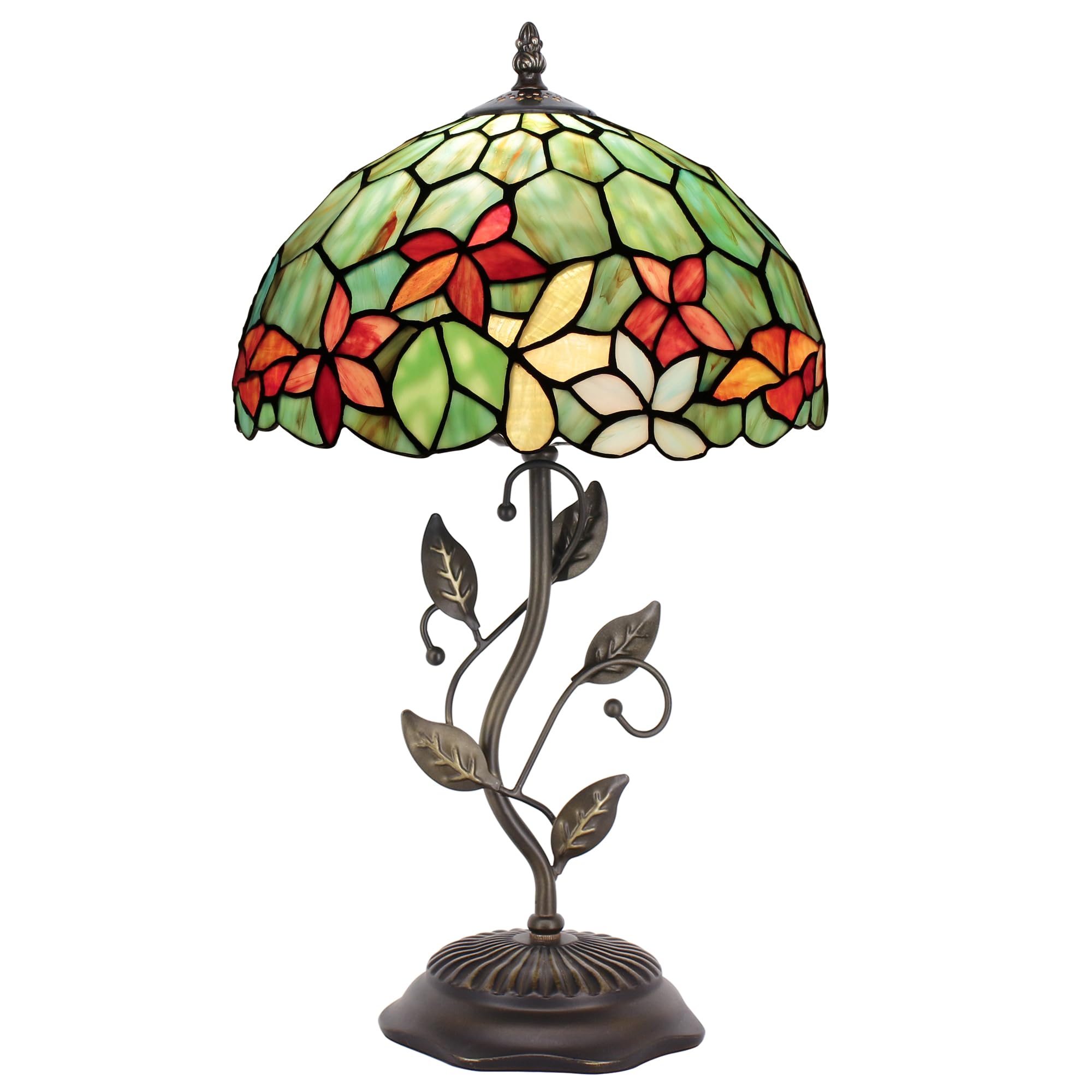 ZJART Tiffany Table Lamp Stained Glass 12X12X19 Red Yellow Green Flowers