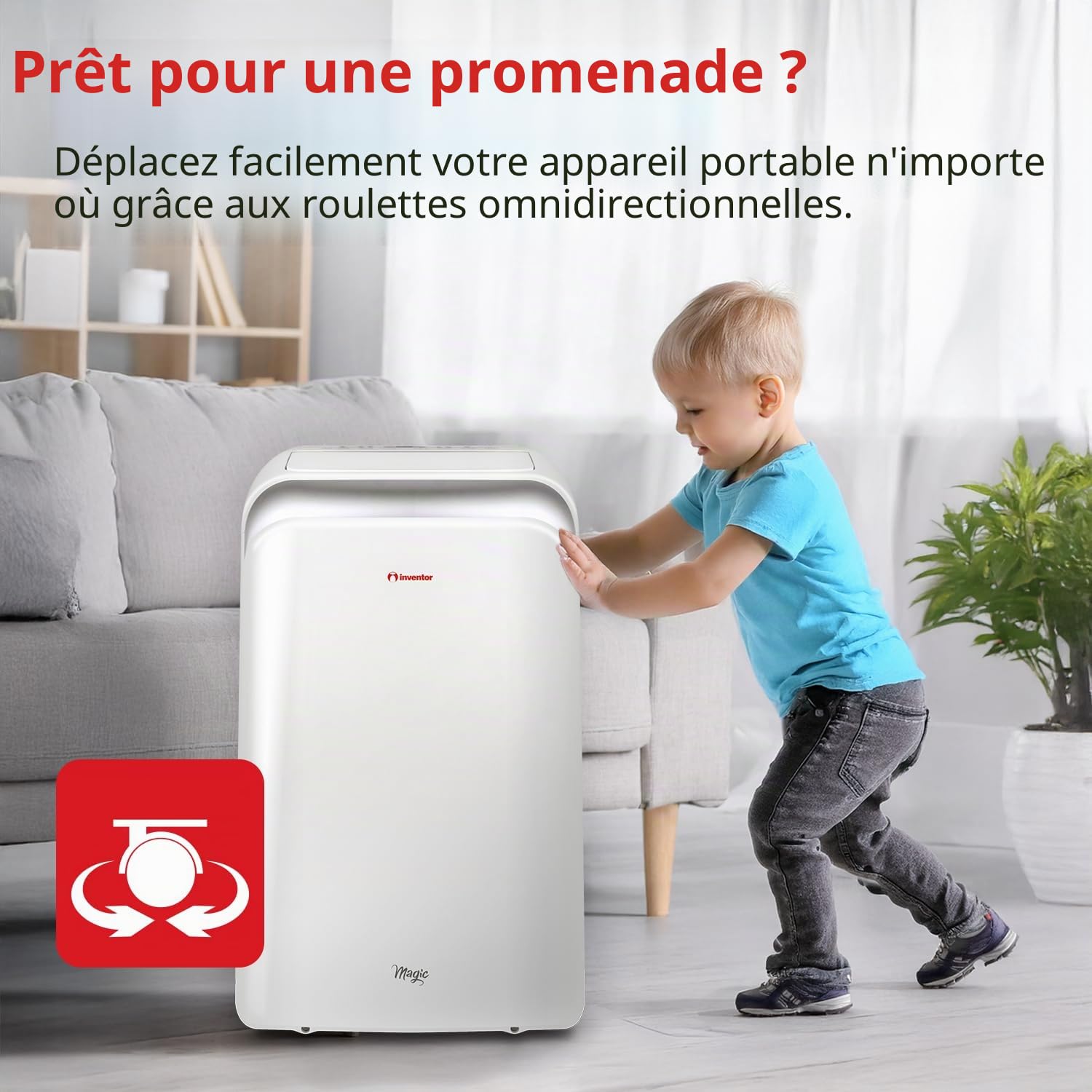 Magic Inventeur Climatiseur portable 12 000 BTU refroidissement, chauffage, déshumidificateur, ventilateur, affichage numérique, télécommande, 3 vitesses, minuterie 24h