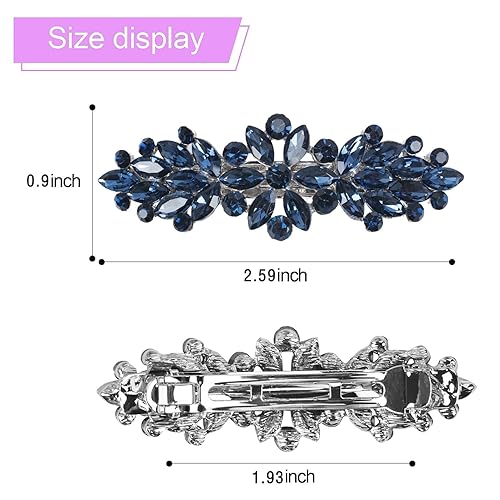 Miniatura 2 de Pasadores para el cabello de novia de cristal austriaco, diamantes de imitación azul marino, pinzas para el cabello vintage, agarre de cristal con