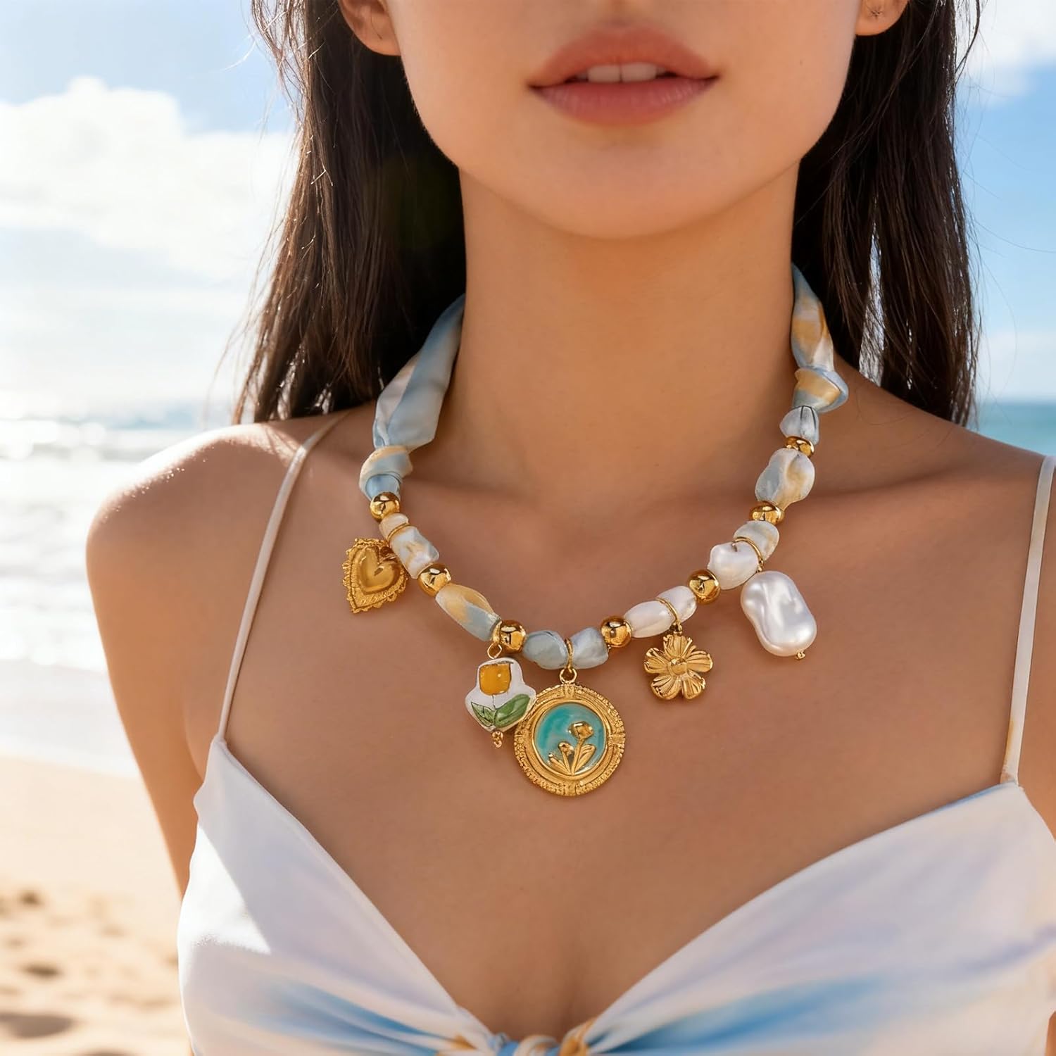 Scarf Necklace with Charm,Adjustable Western Necklace,Trendy Boho Necklaces for Women Daily Wear and Gift Giving - Image 6