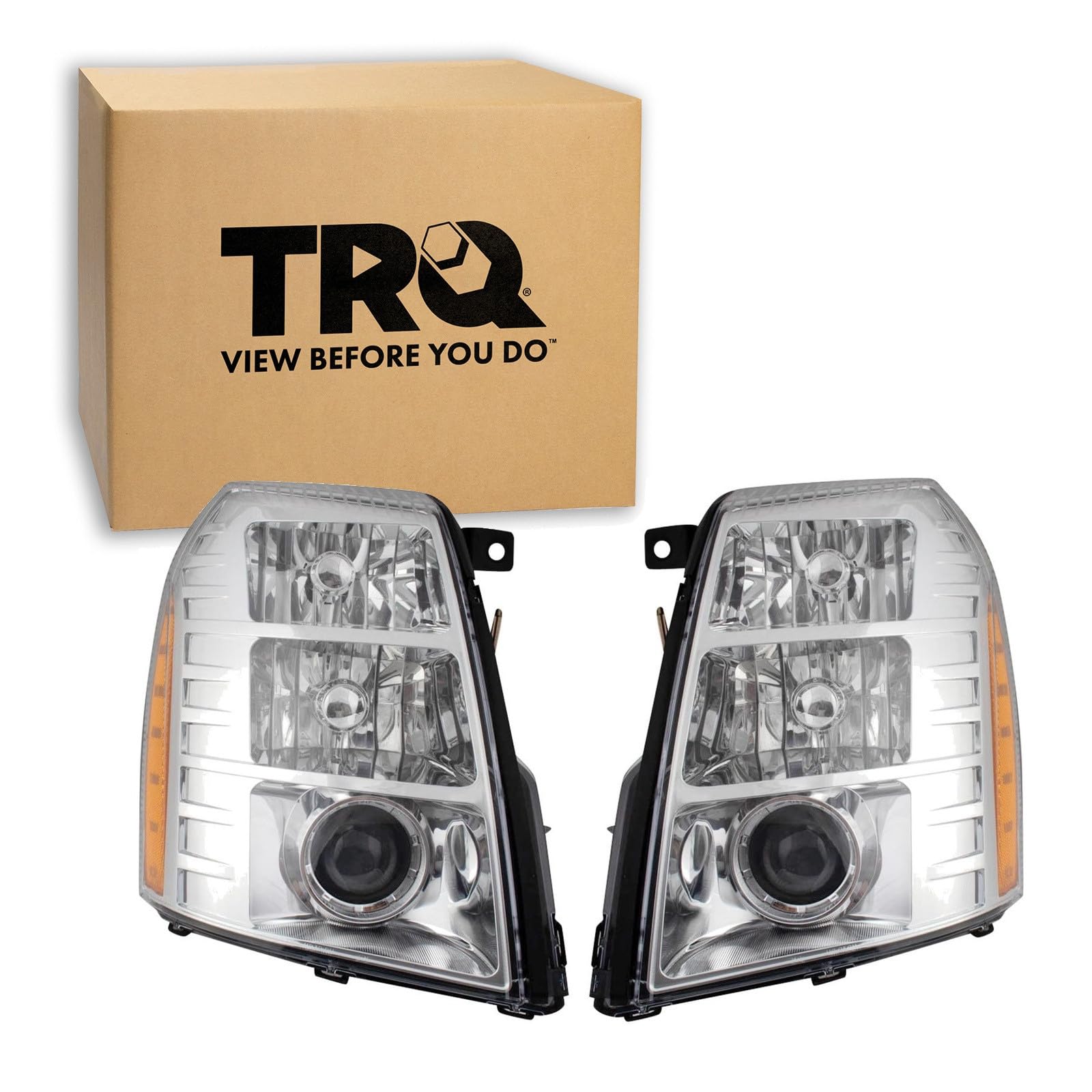 TRQ Headlight Assembly Set Headlights Driver &amp; Passenger Side Compatible with 2007-2014 Cadillac Escalade ESV 2009-2013 EXT GM2502291 GM2503291