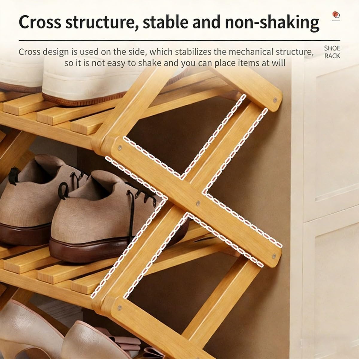 Bamboo Shoe Rack No-Assembly Stackable Storage Shoe Organizer 2–9 Tier Options No-Tool Assembly Foldable Shoe Rack