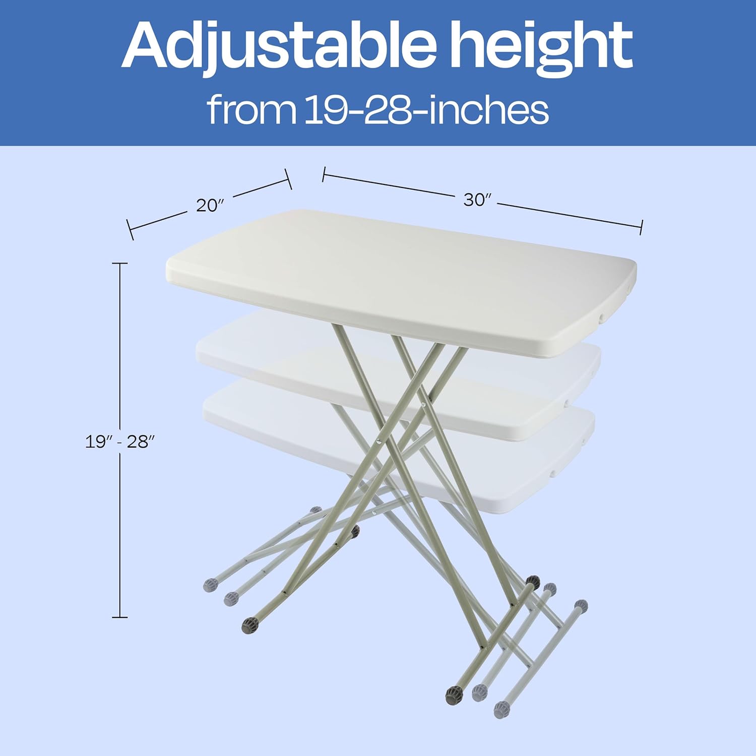 Lavish Home Portable Folding Table - 2.5 Foot Indoor/Outdoor Portable Lightweight Small Table with Adjustable Height - TV Tray for Laptop, Cards, Camping, Crafting, Party (White)