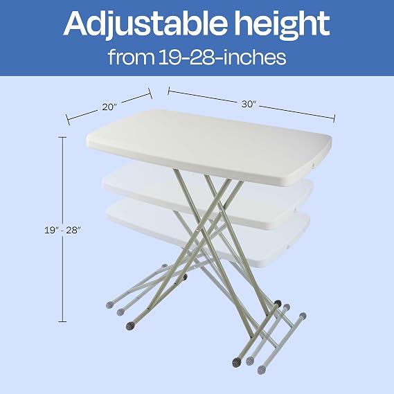 Lavish Home Portable Folding Table - 2.5 Foot Indoor/Outdoor Portable Lightweight Small Table with Adjustable Height - TV Tray for Laptop, Cards, Camping, Crafting, Party (White)