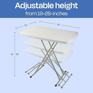 Lavish Home Portable Folding Table - 2.5 Foot Indoor/Outdoor Portable Lightweight Small Table with Adjustable Height - TV Tray for Laptop, Cards, Camping, Crafting, Party (White)