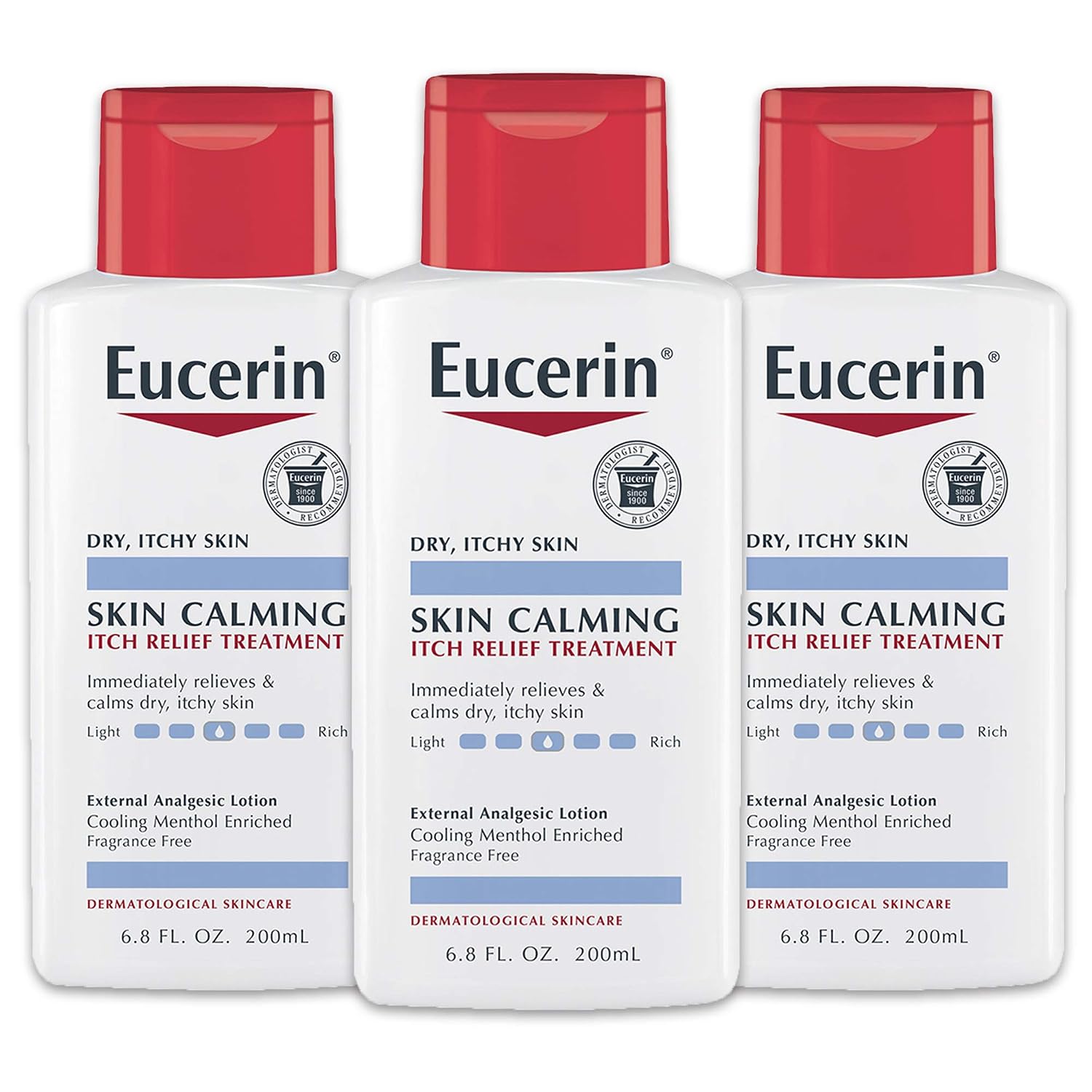 Eucerin Skin Calming Itch Relief Lotion - Full Body Lotion for Dry, Itchy Skin - 6.8 fl. oz. Bottle (Pack of 3)