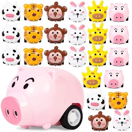24-Count Animal Pull Back Cars for Toddler's Playroom Adventure