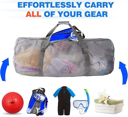 Miniatura 4 de Bolsa de lona deportiva de malla grande de alta resistencia, color gris, bolsa seca, equipo de buceo, bolsa de buceo con cremallera. Ideal para