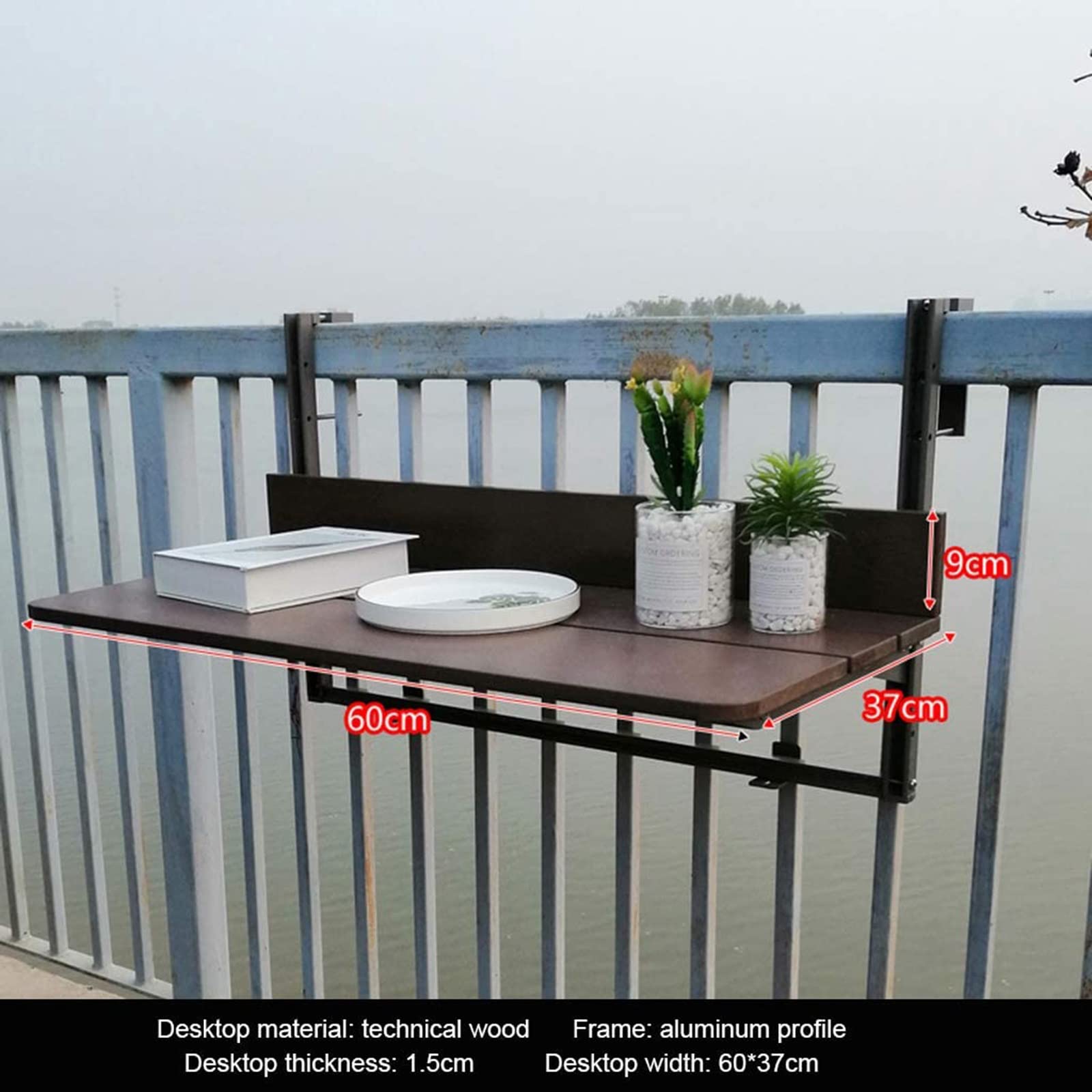 Mesa de Bar para balcón para barandillas, Mesa Colgante con riel para terraza al Aire Libre, Mesa Plegable para balcón, Mesa Colgante Ajustable para Patio, jardín, Ahorro de Espacio, Barra p