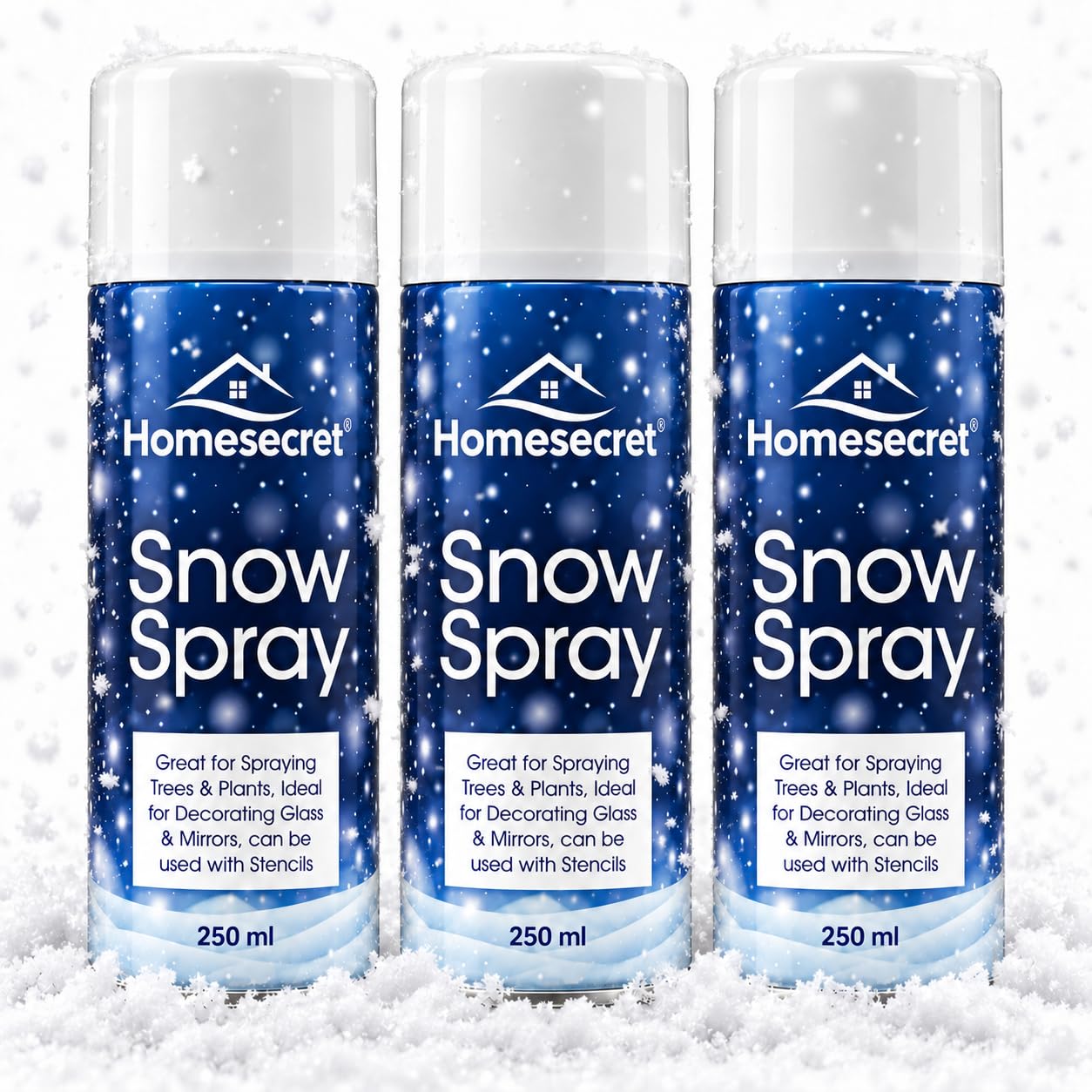 Pack of 3 Snow Spray 750ml (250 x 3) - Artificial Snow Can for Christmas Tree, Wreath, Glass & Window Decorations, Instant Realistic Christmas Decorations with Fake Snow Spray for Crafts&DIYs