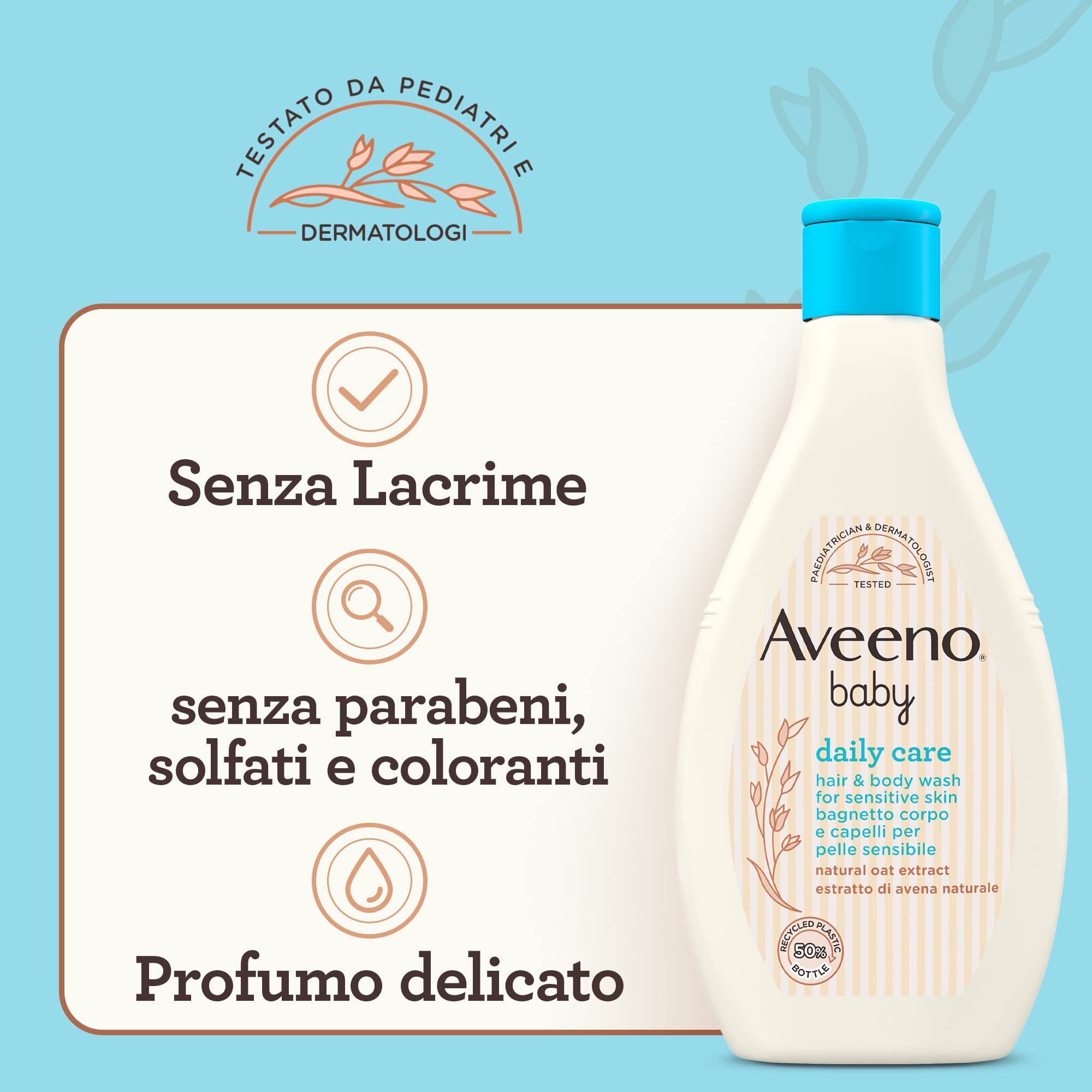 Aveeno Baby Daily Care Bagnetto Corpo e Capelli, Bagnoschiuma bambini per una detersione delicata della pelle sensibile, Bagnoschiuma neonato e shampoo bambini con Avena, 250 ml