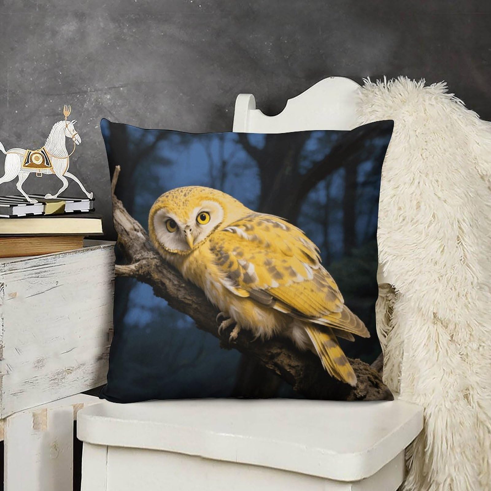 FodPand Boho Farmhouse Yellow Snowy Owl Pillow Covers with Hidden Zipper 20x20 Soft Plush Cushion Cover Decorative Throw Pillow Cases for Couch Bed Sofa Living Room Indoor Outdoor Home Decor