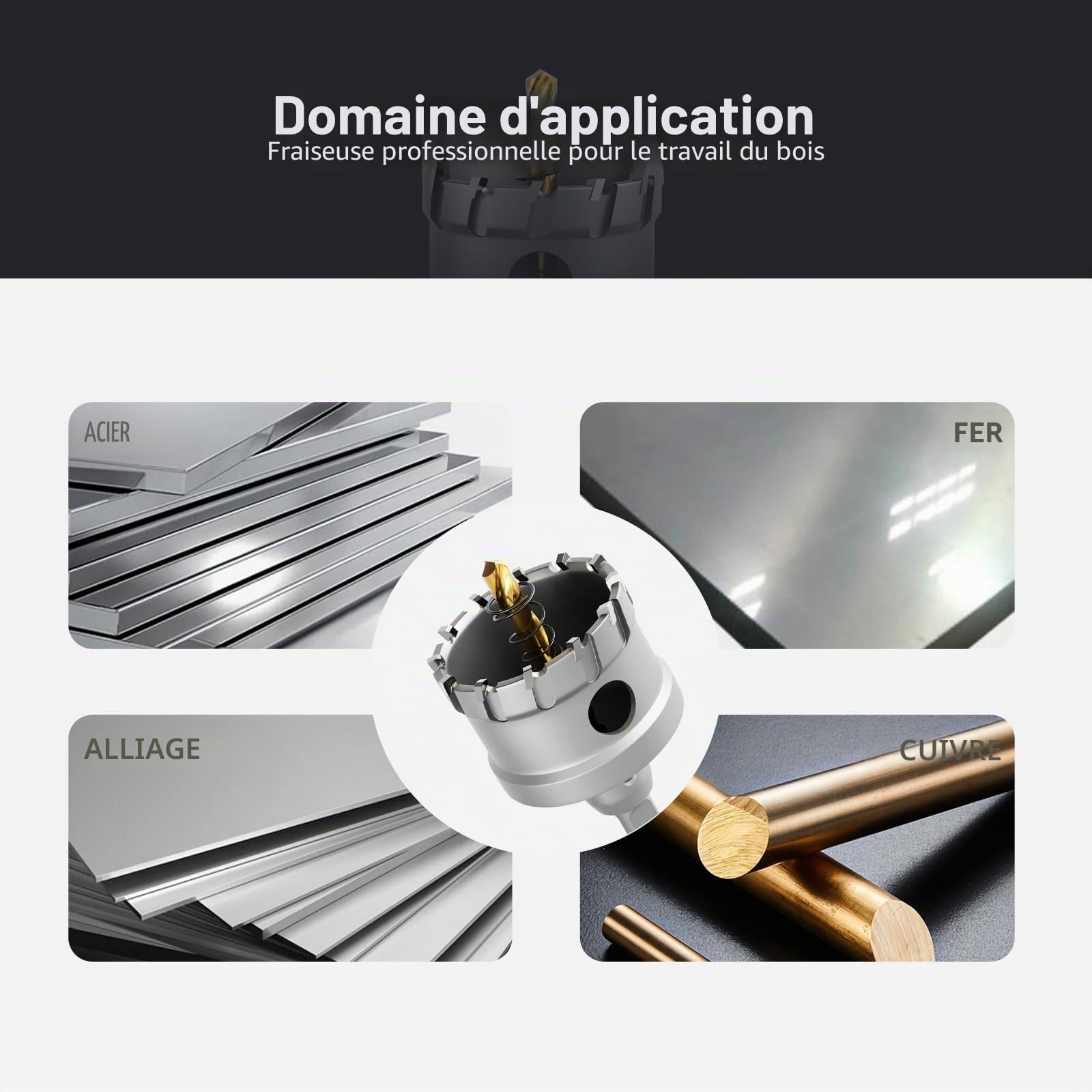 CSOOM Lot de 14 scies cloche en carbure de tungstène haute performance, avec 2 forets centraux pilotes extra revêtus de titane et 2 clés en L. Acier inoxydable et grille en métal sont le choix idéal