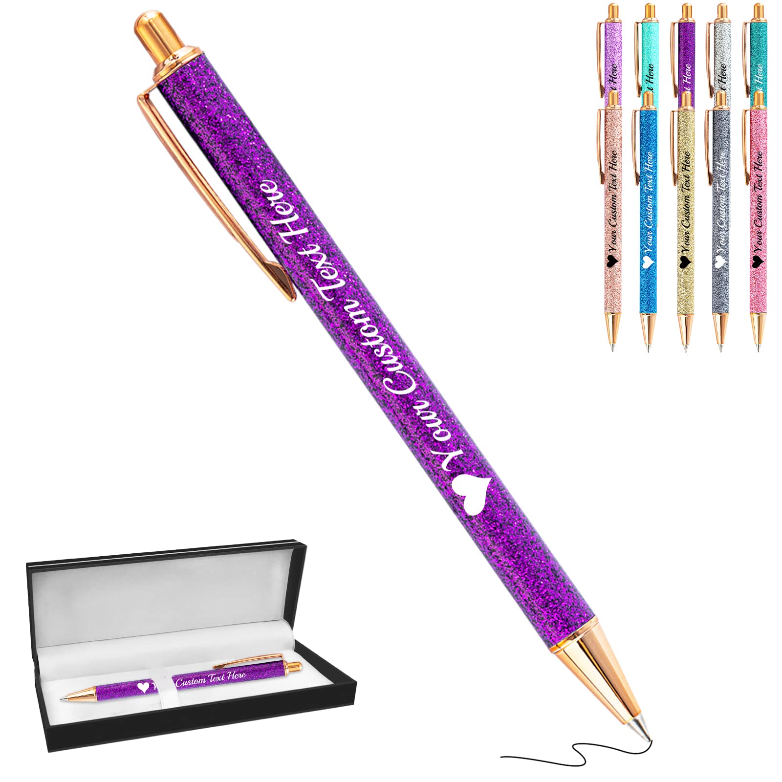 Hapelf Glitter Pens Personalized Custom Cute Pen Printed Name Customized Ballpoint Pens with Metal Barrel Retractable Pretty Fancy Sparkly Gifts for
