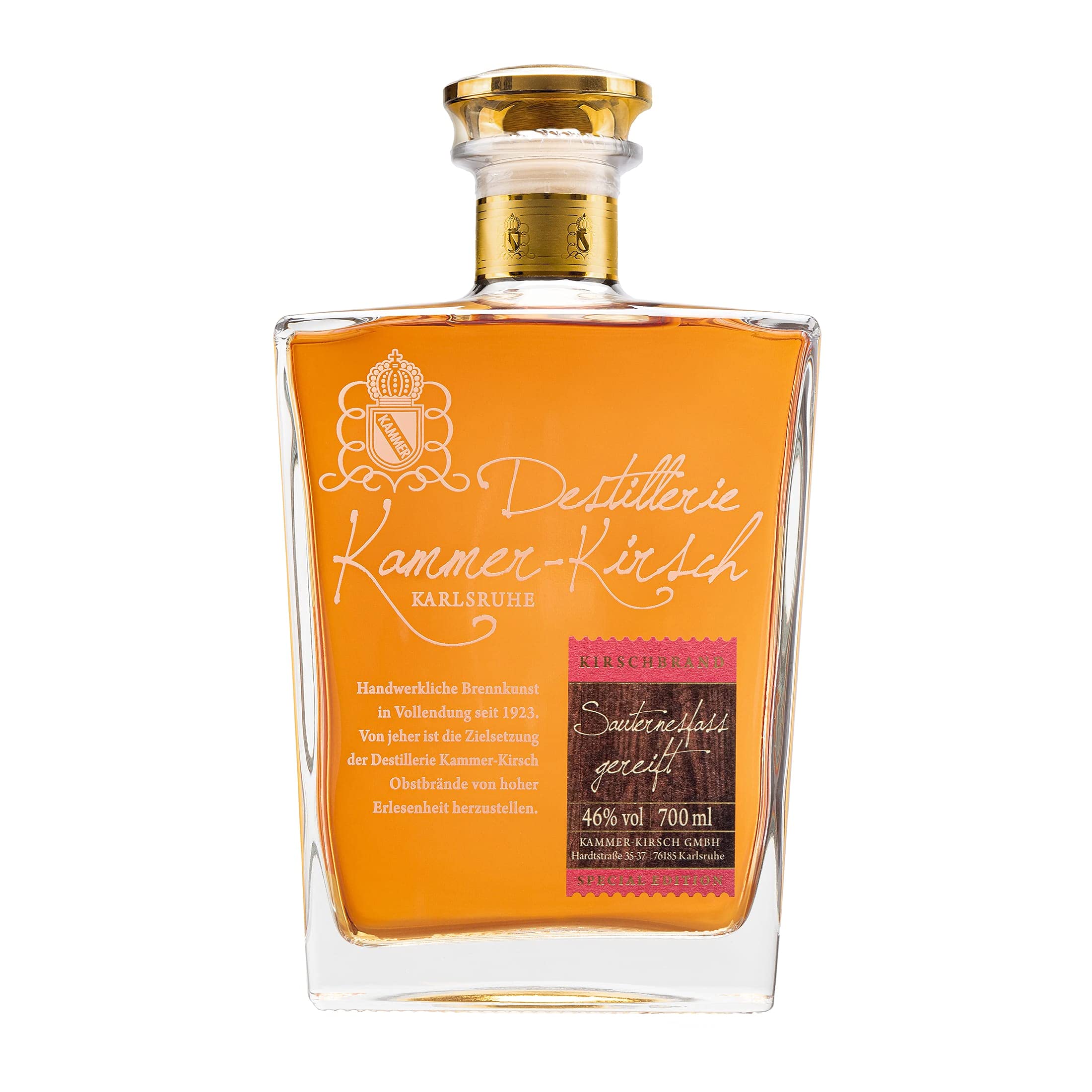 KIRSCHBRAND IM SAUTERNESFASS GEREIFT - GOURMET Kammer-Kirsch 46% Vol 0,7L