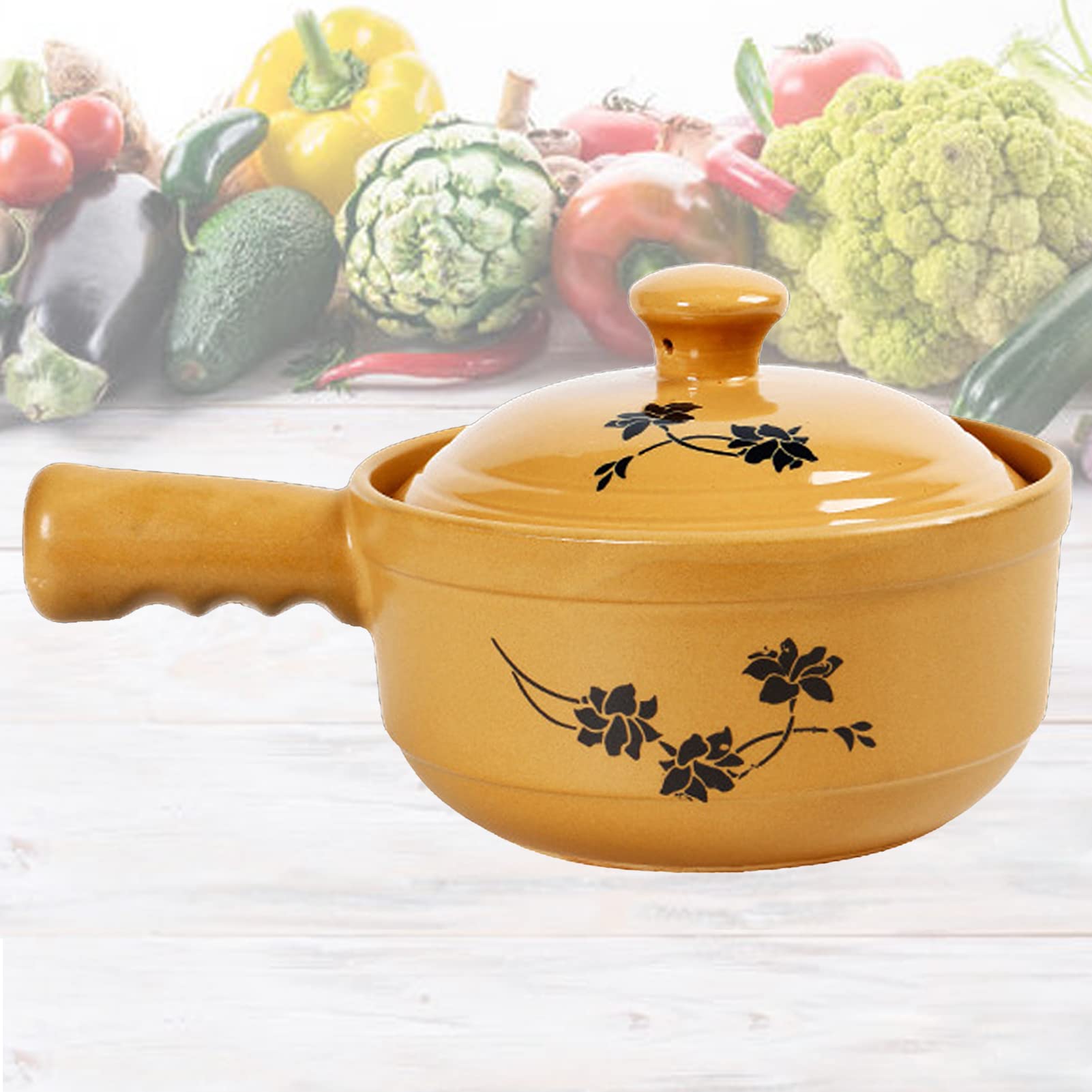 Olla para Cocinar Cazuela De Cerámica Cazuela De Cocina Apta para El Horno, Olla De Piedra De Barro Natural, Artesanía Tradicional, con Asa, 1.8L (Binaural 1.1L)