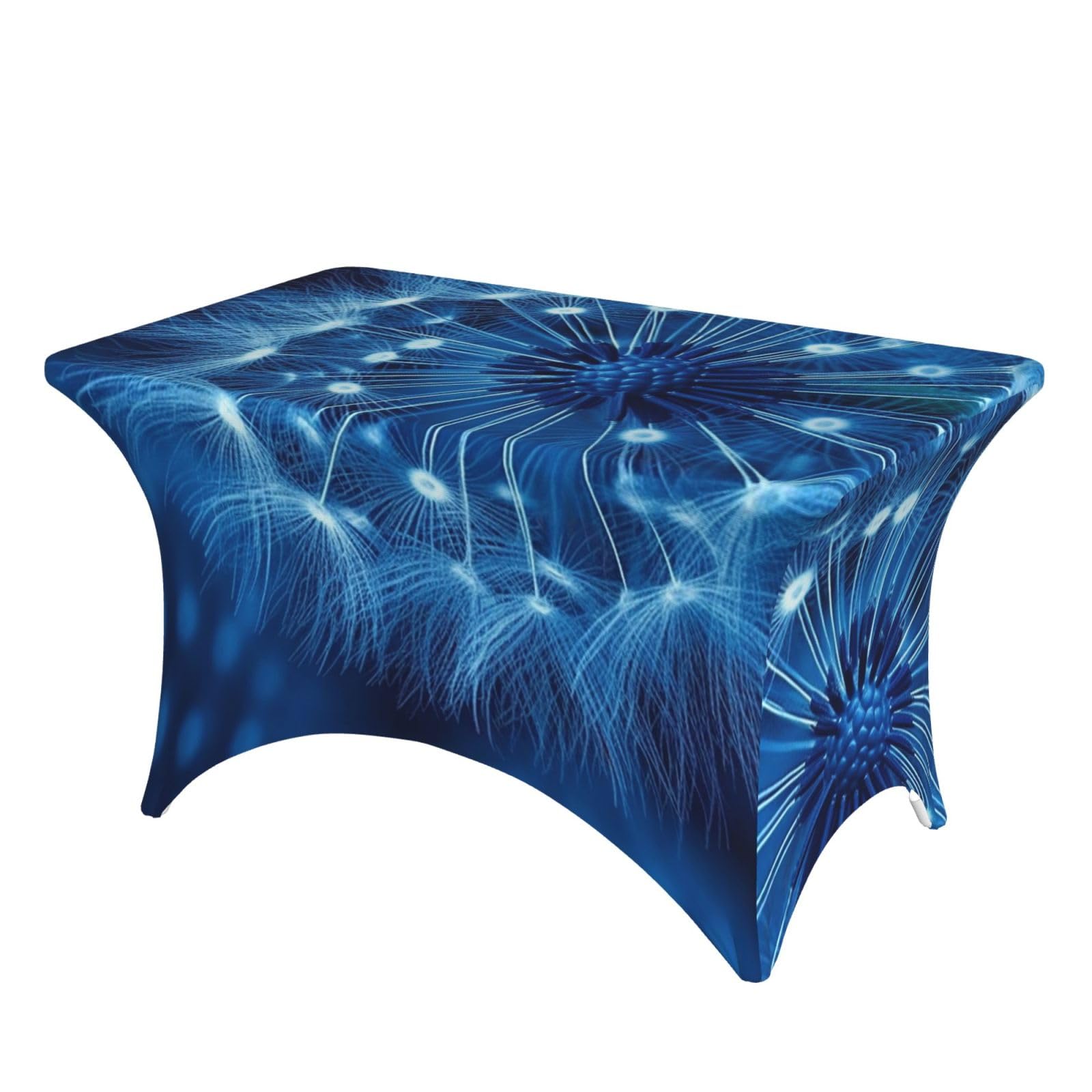 LKTPSKQRY 4ft Spandex Table Cloth For Rectangle Tables, Wrinkle Resistant Stretch Tablecloths Protector Blue Dandelion Washable Patio Table Cover For Wedding, Party, Banquet, Picnic