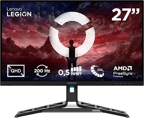 Lenovo Legion R27qe Gen2 - Écran Gaming 27'' (QHD, IPS, 200 Hz, 0.5 ms, HDMI+DP, Câble DP, AMD FreeSync Premium) Réglage en Inclinaison - Noir - 1