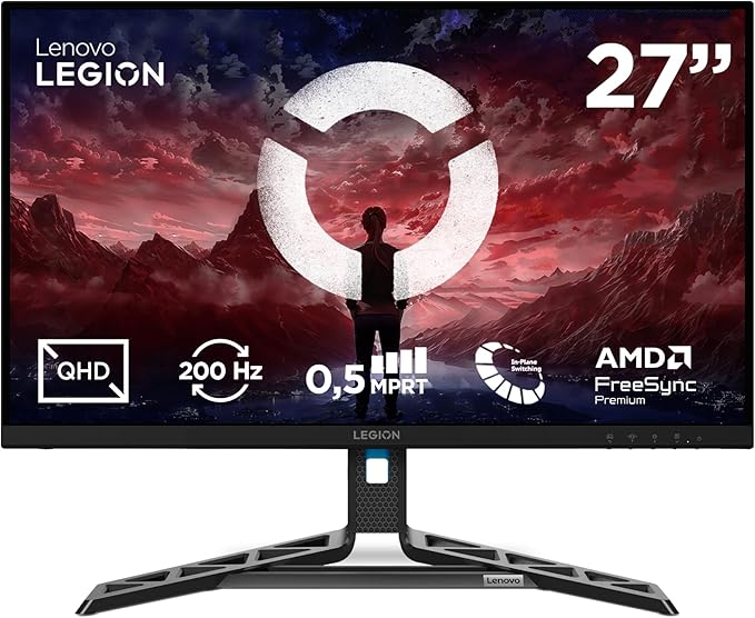 Lenovo Legion R27qe Gen2 - Écran Gaming 27'' (QHD, IPS, 200 Hz, 0.5 ms, HDMI+DP, Câble DP, AMD FreeSync Premium) Réglage en Inclinaison - Noir