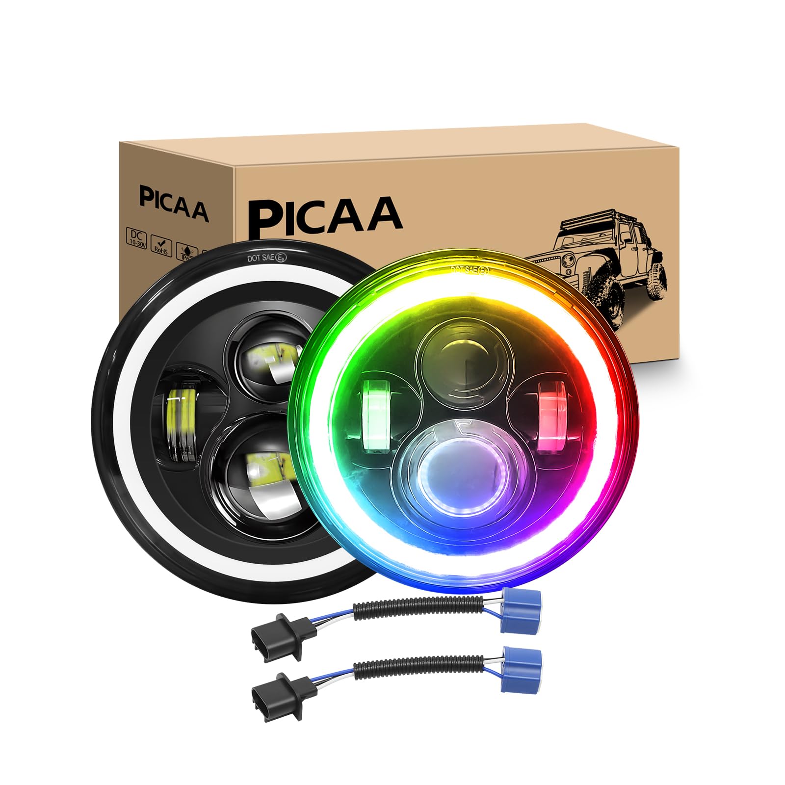 Faro LED para Moto con Halo RGB Multifunción y Luz Intermitente Alta Baja 7" 8
