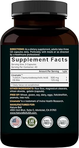 Miniatura 7 de TUDCA 500mg con bilis de buey 125mg por porción, 120 cápsulas – Soporte de sales biliares, fórmula de Livamate de alta absorción | Suplemento de