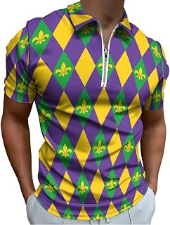 Mardi Gras Abstract Geometric Pattern Men's Golf Polo-Shirt Summer Short Sleeve T-Shirt Quick Dry Muscle Tees