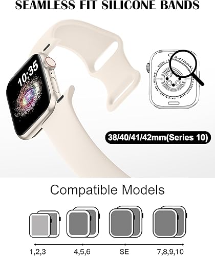 Miniatura 3 de TreasureMax Sport Band Compatible with Apple Watch Bands 38mm 40mm 41mm 42/44mm 45mm 46mm 49mm Starlight, Soft Silicone Strap Compatible for Apple