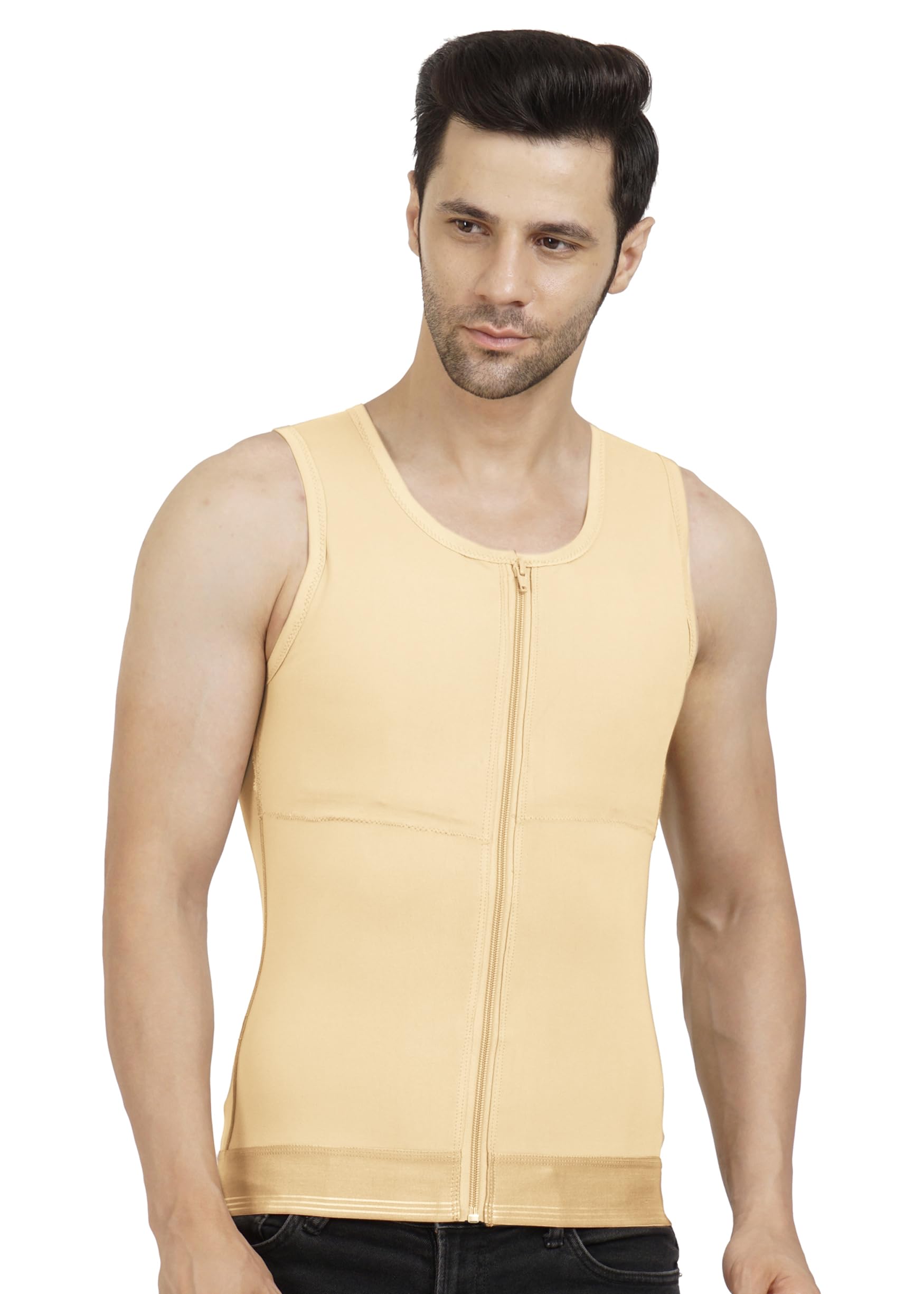 Dermapress GYNECOMASTIA Compression Full Vest | MICROPOLY Fabric | Front Hook and Zip Closer | Tomboy Chest Binder | Chest and Abdomen Support | Chest Shapewear