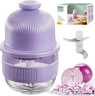 Cordless Glass Food Processor, 350ml Battery Mini Garlic Chopper (Purple) | 1.4 Cup Glass Jar, USB-C Rechargeable Veggie Meat Grinder Mincer, Small Electric Kitchen Blender, Portable Wireless Mixer