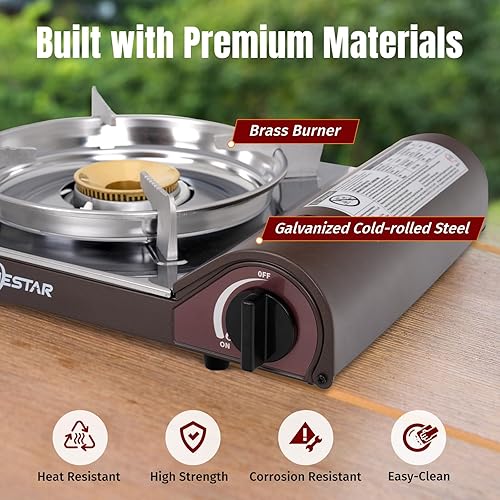 Miniatura 3 de SHINESTAR Estufa de butano de 14000 BTU para camping, doble protector contra el viento, estufa de butano portátil para camping, senderismo,