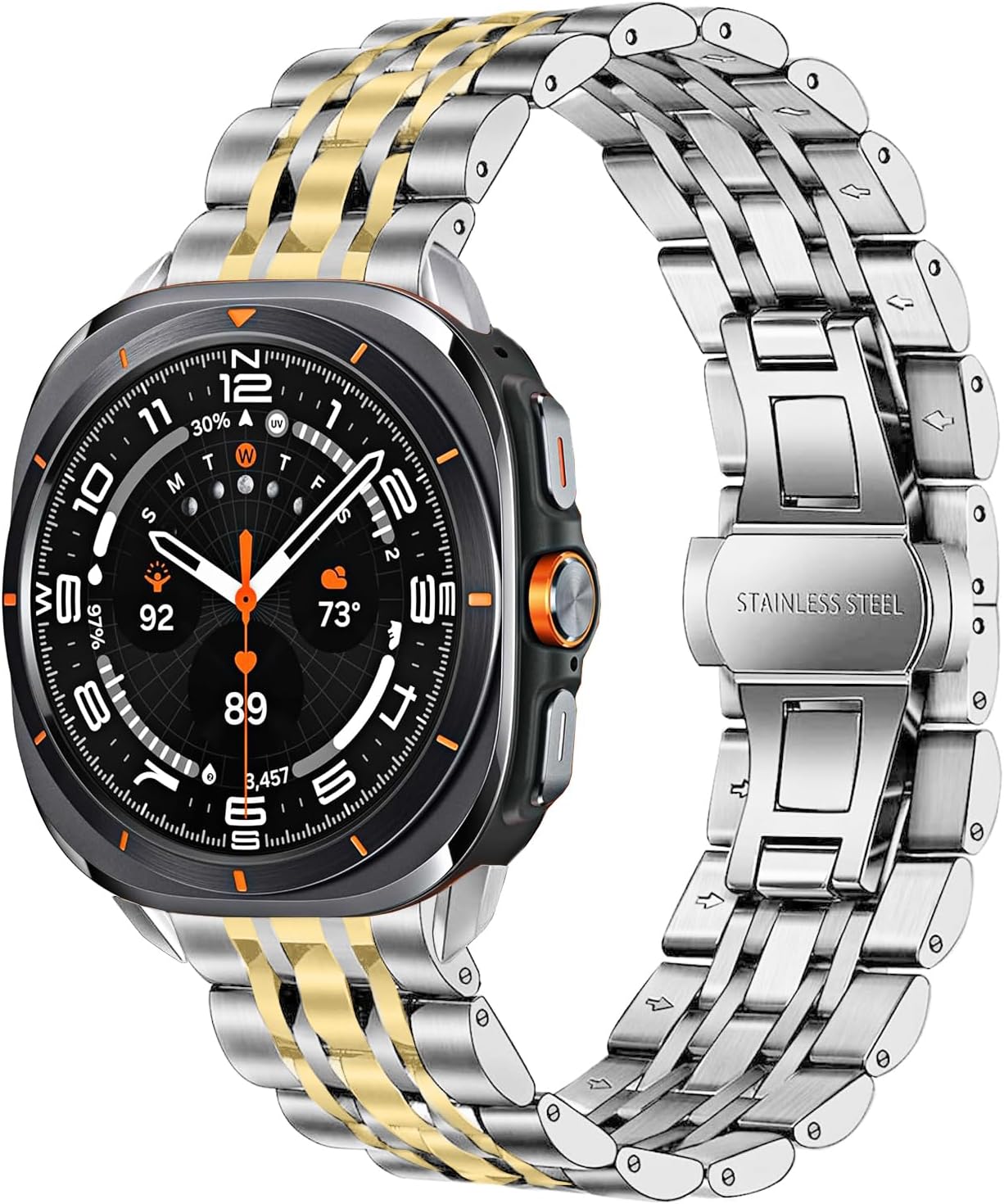 Stainless Steel Bands Compatible with Samsung Galaxy Watch Ultra 47mm(2025/2024), No Gap Metal Replacement Classic Wristband for Men