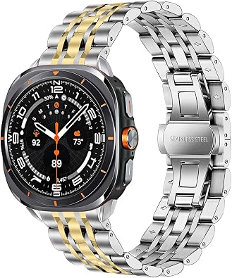 Stainless Steel Bands Compatible with Samsung Galaxy Watch Ultra 47mm2025/2024, No Gap Metal Replacement Classic Wristband for Men