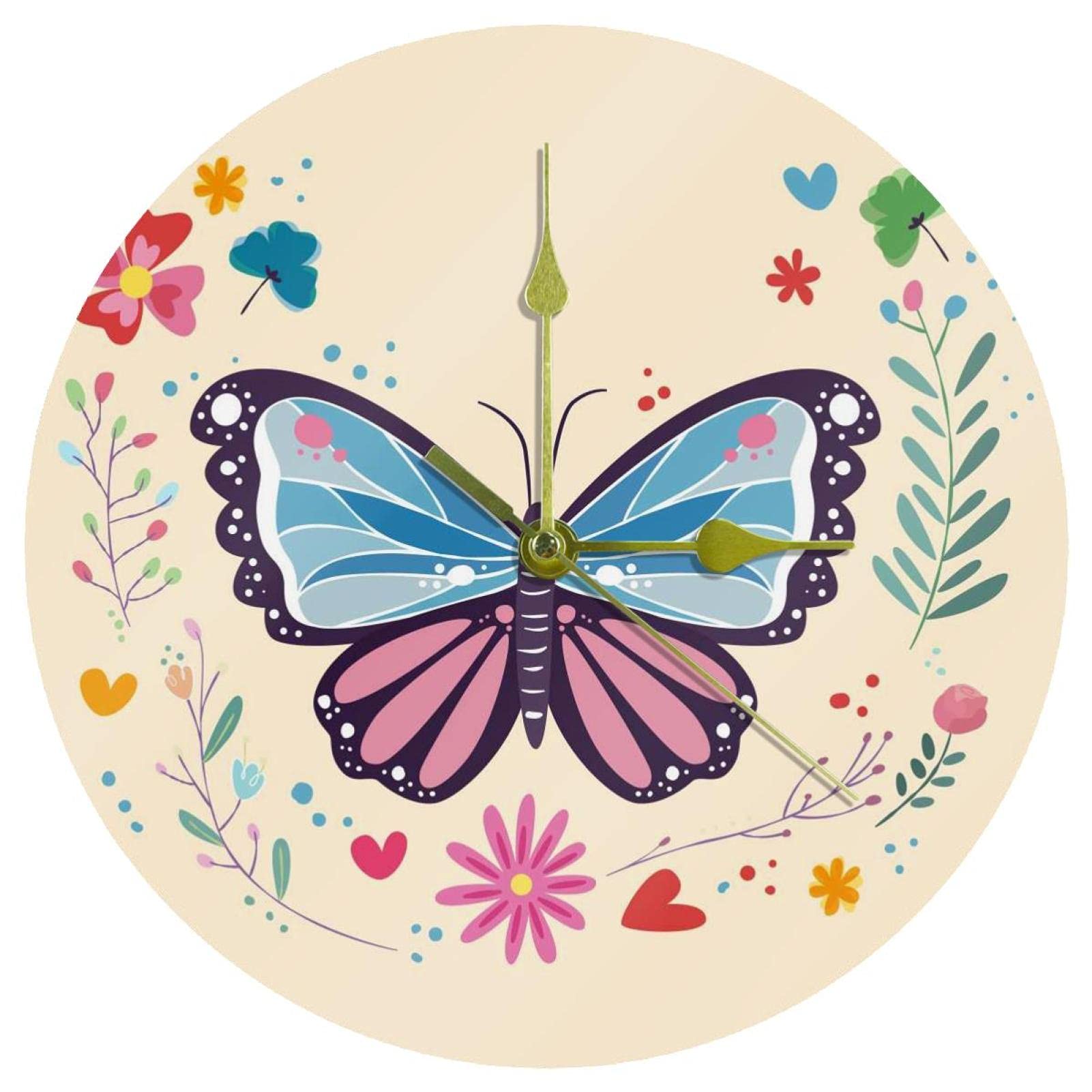 Horloge murale en acrylique ronde decoration maison et bureau avec motif papillon