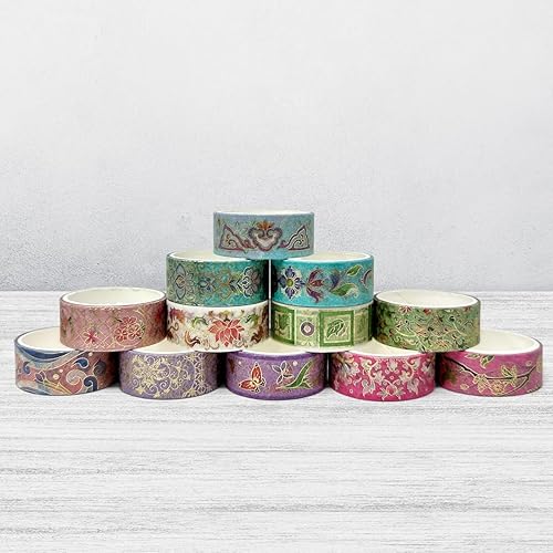 Vista 27 de allydrew Elegante caja de cinta washi de lámina dorada para artes y manualidades, álbumes de recortes, papelería, diario (12 rollos), floral dorado
