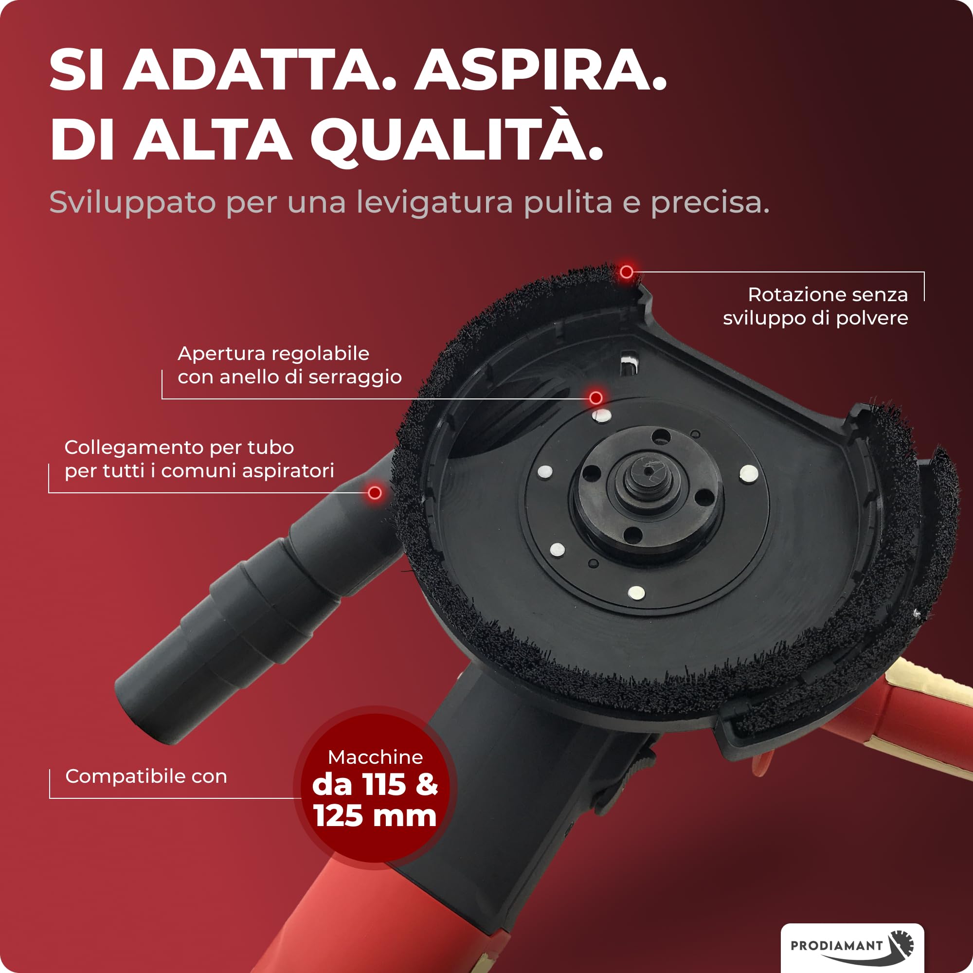 PRODIAMANT cofano di aspirazione mola a tazza 125mm per smerigliatrice angolare con disco diamantato da 125 mm in set