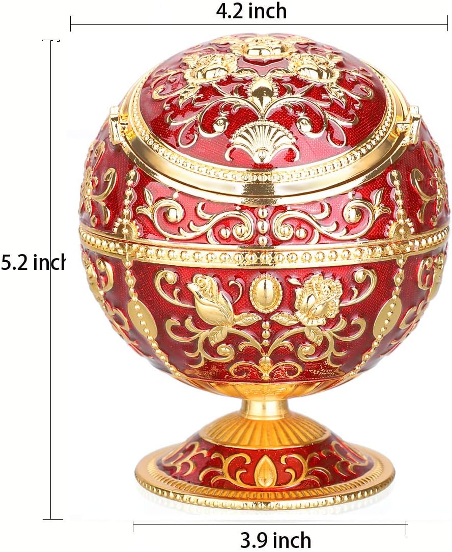 LAUYOO Windproof Ashtray with Lid for Cigarettes Metal Portable Cigar Ashtray Odor Eliminator for Indoor outdoor Hand Stamped Rose Pattern with Sparkle Fancy Gift for Men Women (Dark Red-Gold Rose) image 3