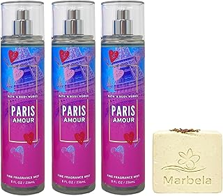 Bath & Body Works Paris Amour - 3 Pack Of Fine Fragrance Mist with a Creamy Rose Bar Soap - Full Size