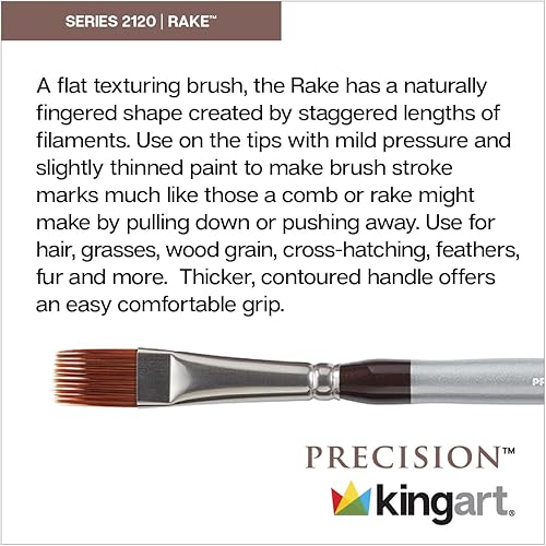 Miniatura 8 de KINGART Precision Rake 2120-14 Series Premium Brushes, sintético ámbar Taklon, mango ergonómico cómodo para pintura acrílica, óleo y acuarela