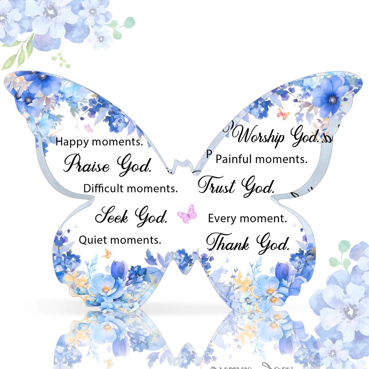 Butterfly Christian Gifts for Women Blue Butterfly Stuff Office Desk Decoration Accessories Inspirational Religious Gifts for Her Spiritual Gifts for Women Butterfly Home Decor - Happy Moments