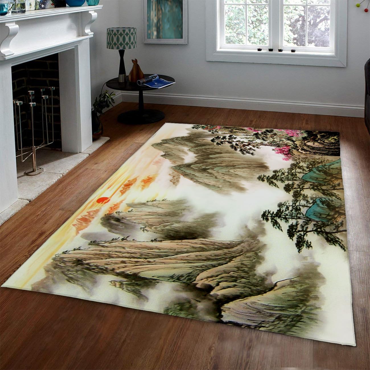 Tapis style japonais lavable grand format 160x200cm antidérapant en fausse laine