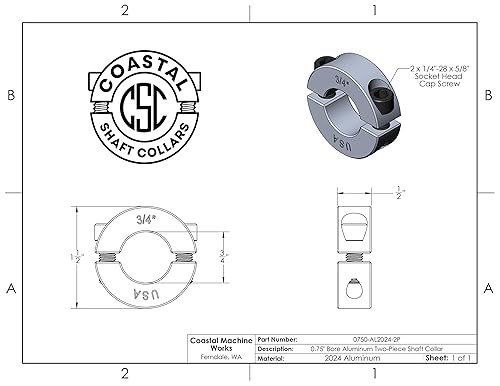Miniatura 38 de Diámetro de orificio de 0.50 pulgadas - Abrazadera del collar de eje de dos piezas - Aluminio 2024 (paquete de 4)